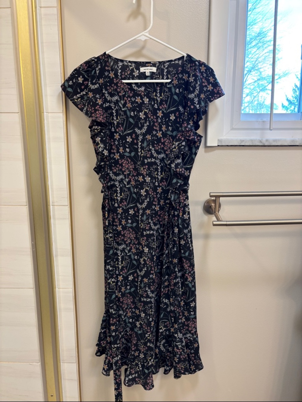Max Studio Black Floral Midi Dress with Ruffle Details